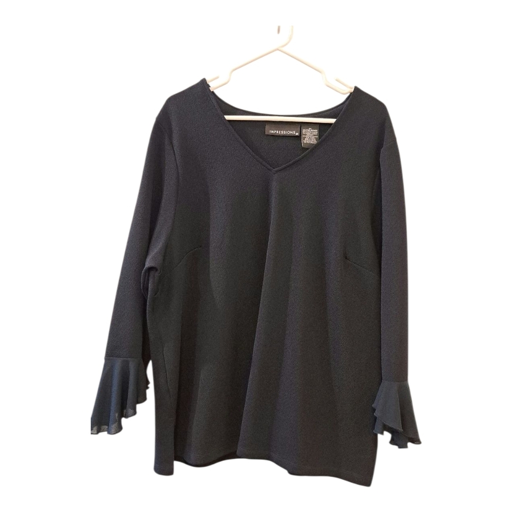 IMPRESSIONS navy blue V-Neck with Flared Sleeves tunic top casual size 2X